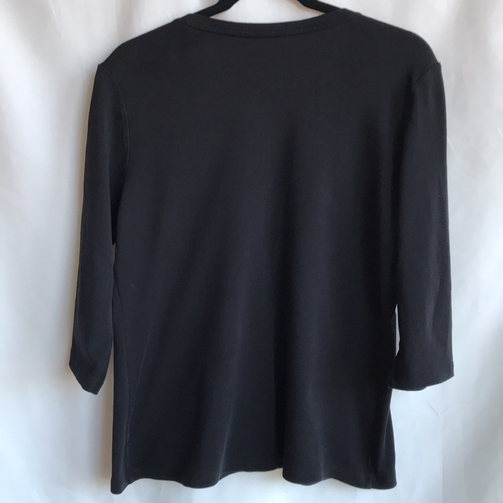 St. John’s Bay black classic V-neck 3/4-sleeve tee, size L - Picture 4 of 6